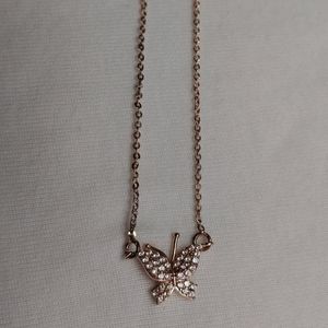 Pretty Rose Gold Rhinestone Butterfly Necklace!!!